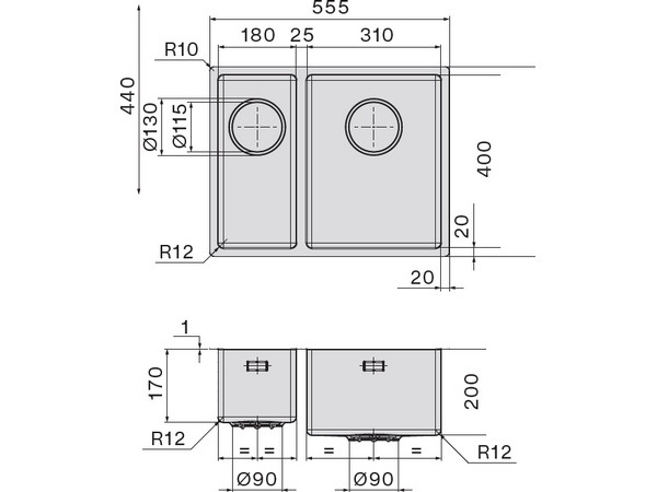 Мойка Falmec SCO1831F.00#SSF 555x440