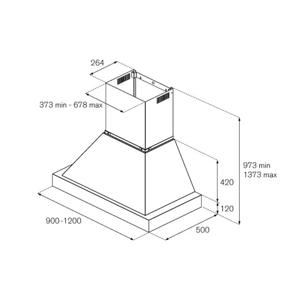 Настенная вытяжка из нержавеющей стали 120 см, K120HERTX+KC48HERTNE