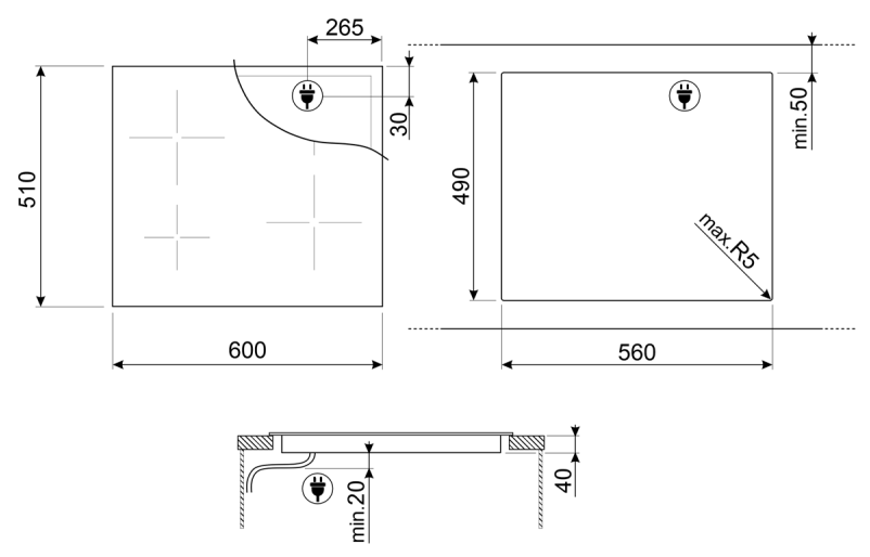 SMEG SE464TD Cтеклокерамическая варочная панель, 60 см, прямой край